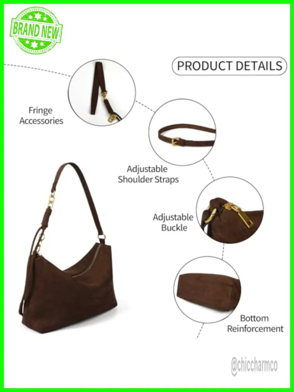 Faux Suede Hobo Bag with Adjustable Strap, Lightweight, Zipper Closure,